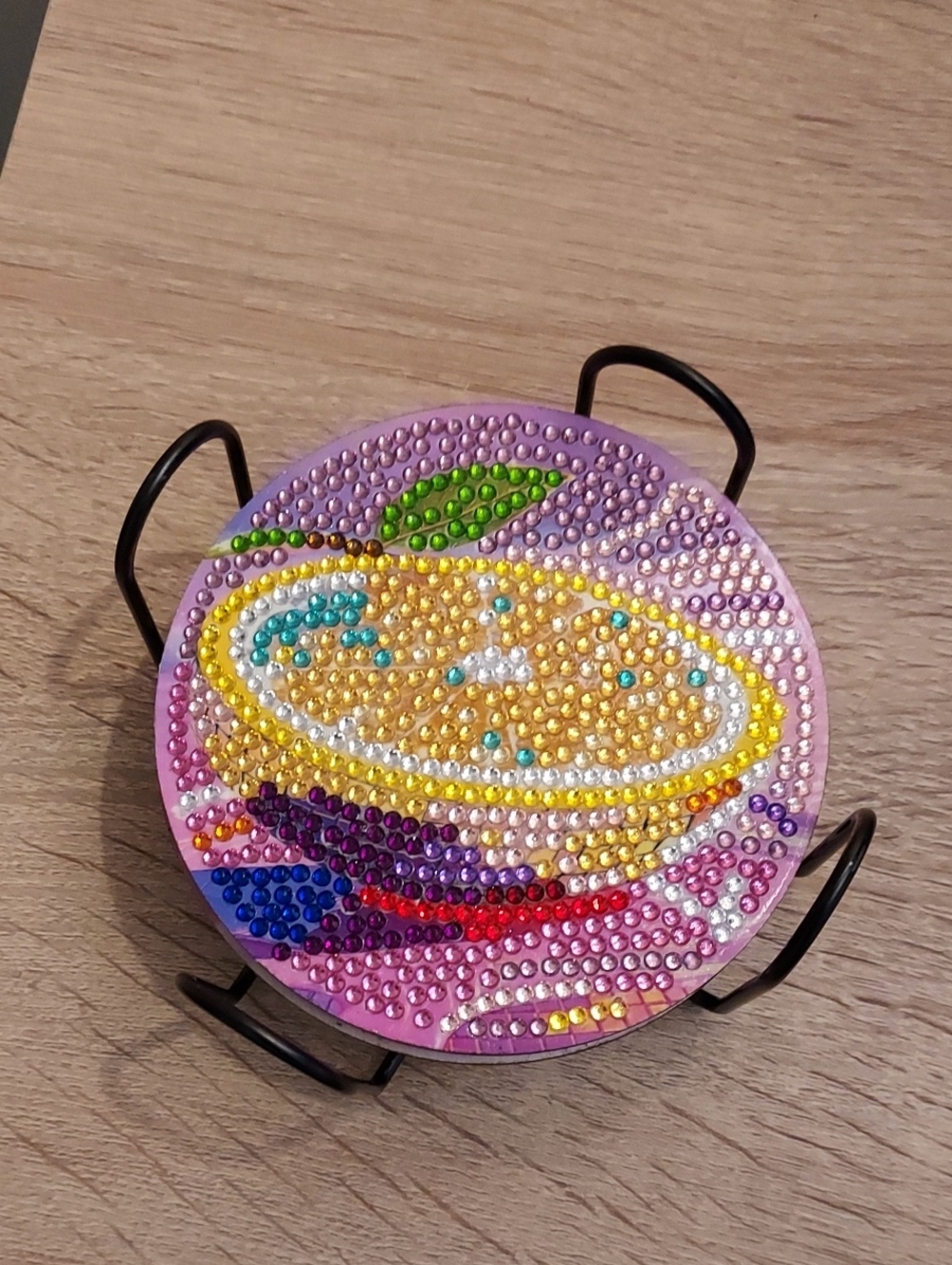Handcrafted Diamond Painting Crystal-Embellished Set Of 7 Coasters With Holder
